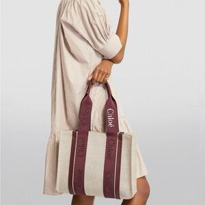 Chloe Woody Tote Medium in Burgundy